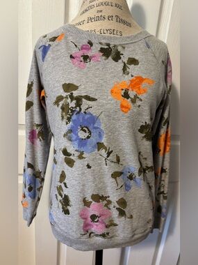 St John’s Bay Floral Sweatshirt with Blue, Pink & Orange Blooms Small